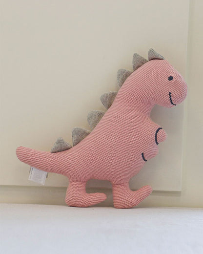 Pluchi Bubblgum Pink Cute Dino-Promotes Tactile Stimulation-Easily Washable-Knitted Soft Toy-Plush Cuddly Toy For Newborn