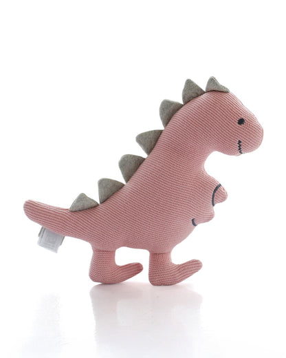 Pluchi Bubblgum Pink Cute Dino-Promotes Tactile Stimulation-Easily Washable-Knitted Soft Toy-Plush Cuddly Toy For Newborn