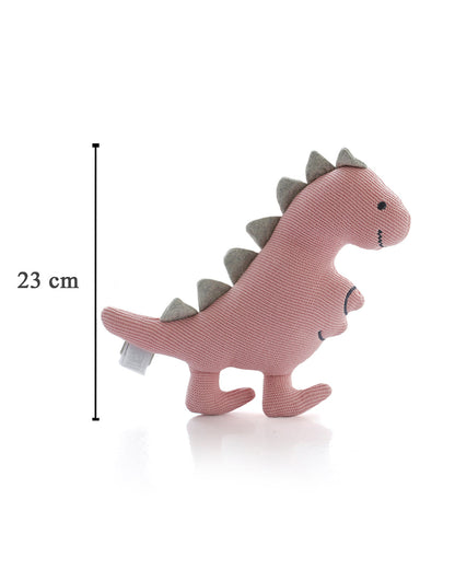 Pluchi Bubblgum Pink Cute Dino-Promotes Tactile Stimulation-Easily Washable-Knitted Soft Toy-Plush Cuddly Toy For Newborn