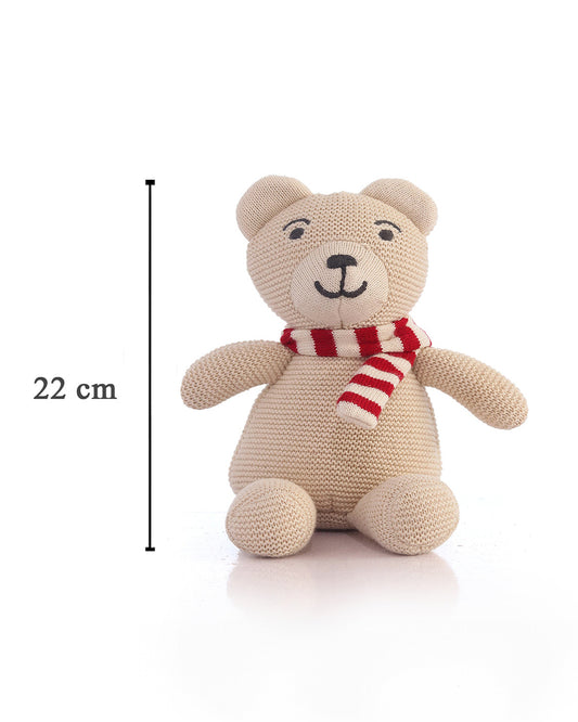 Pluchi Natural & Red Mumma Bear-Promotes Tactile Stimulation-Easily Washable-Knitted Soft Toy-Plush Cuddly Toy For Newborn