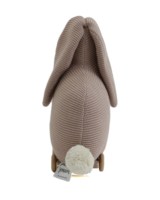 Pluchi Pale Pink Bunny with Wooden Cart-Soft & Cuddly-Easy to Wash-Improves Motor Skills-Knitted Push & Pull Toy-9M+