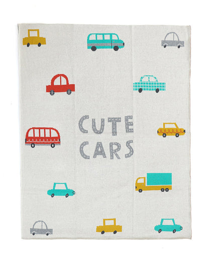 Pluchi Cute Cars Knitted Baby Blanket-100% Cotton-Light Grey-For Infants