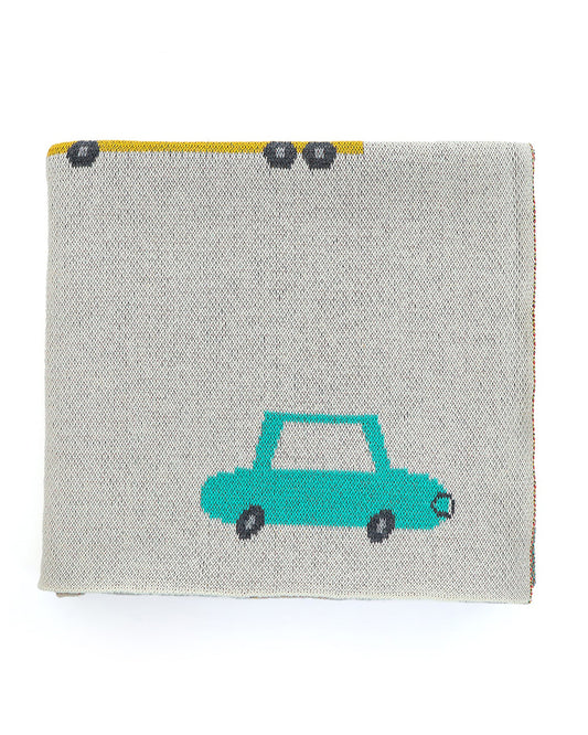 Pluchi Cute Cars Knitted Baby Blanket-100% Cotton-Light Grey-For Infants