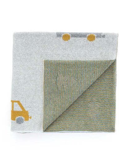 Pluchi Cute Cars Knitted Baby Blanket-100% Cotton-Light Grey-For Infants