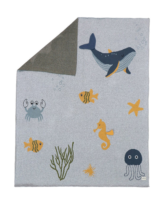 Pluchi Wonders of the Sea Knitted Baby Blanket-100% Cotton-Light Grey-For Infants