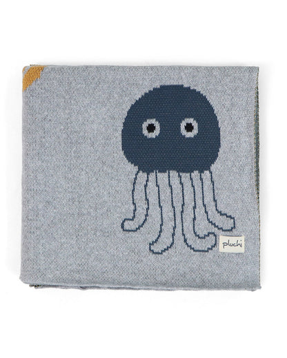 Pluchi Wonders of the Sea Knitted Baby Blanket-100% Cotton-Light Grey-For Infants