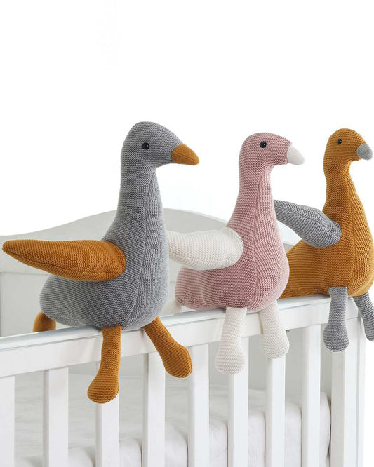 Pluchi Light Grey Melange Chuckles Bird-Promotes Tactile Stimulation-Easily Washable-Knitted Soft Toy-Plush Cuddly Toy For Newborn