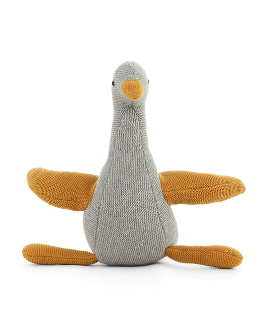 Pluchi Light Grey Melange Chuckles Bird-Promotes Tactile Stimulation-Easily Washable-Knitted Soft Toy-Plush Cuddly Toy For Newborn