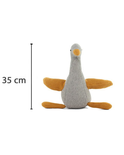 Pluchi Light Grey Melange Chuckles Bird-Promotes Tactile Stimulation-Easily Washable-Knitted Soft Toy-Plush Cuddly Toy For Newborn