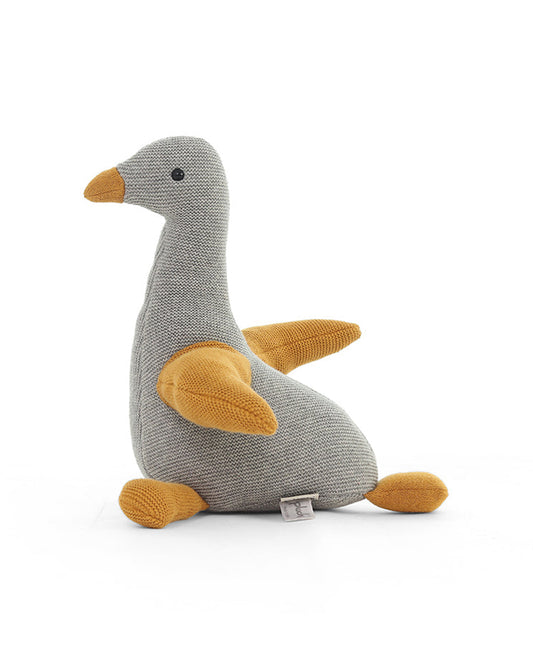 Pluchi Light Grey Melange Chuckles Bird-Promotes Tactile Stimulation-Easily Washable-Knitted Soft Toy-Plush Cuddly Toy For Newborn