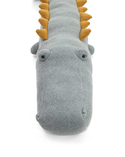 Pluchi Light Grey Melange Jaws Crocodile-Promotes Tactile Stimulation-Easily Washable-Knitted Soft Toy-Plush Cuddly Toy For Newborn