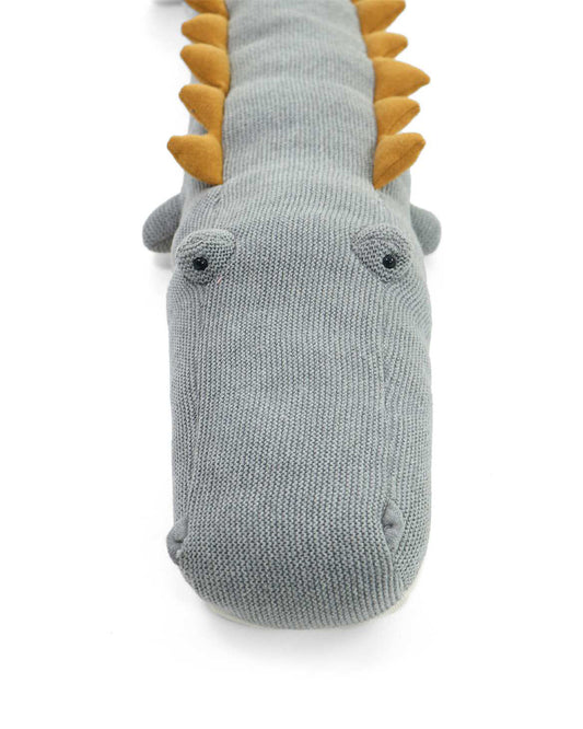 Pluchi Light Grey Melange Jaws Crocodile-Promotes Tactile Stimulation-Easily Washable-Knitted Soft Toy-Plush Cuddly Toy For Newborn