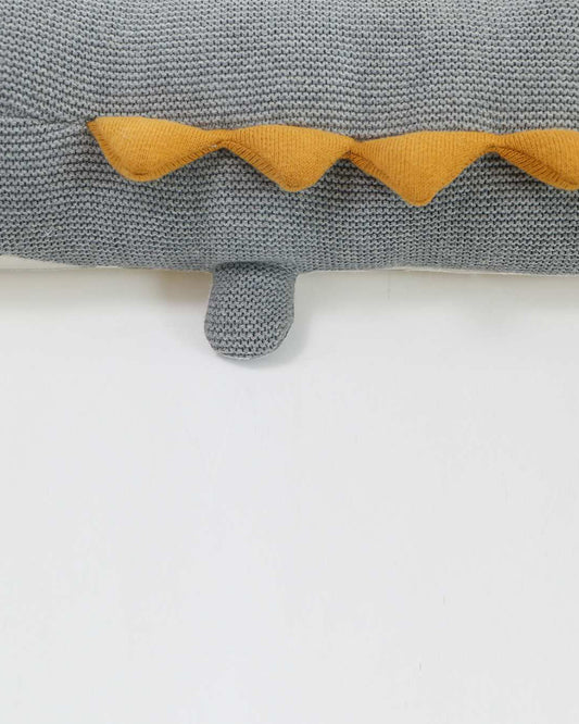 Pluchi Light Grey Melange Jaws Crocodile-Promotes Tactile Stimulation-Easily Washable-Knitted Soft Toy-Plush Cuddly Toy For Newborn