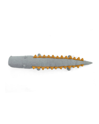 Pluchi Light Grey Melange Jaws Crocodile-Promotes Tactile Stimulation-Easily Washable-Knitted Soft Toy-Plush Cuddly Toy For Newborn