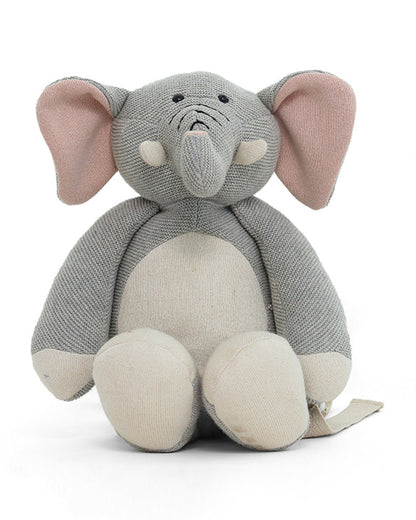 Pluchi Jumbo Elephant Backpack-Soft Knitted Cotton Bag-with Adjustable Straps-Grey-for Toddlers