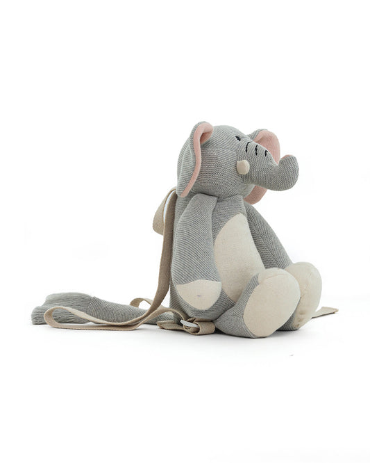 Pluchi Jumbo Elephant Backpack-Soft Knitted Cotton Bag-with Adjustable Straps-Grey-for Toddlers