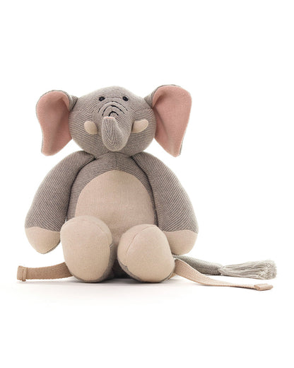 Pluchi Jumbo Elephant Backpack-Soft Knitted Cotton Bag-with Adjustable Straps-Grey-for Toddlers