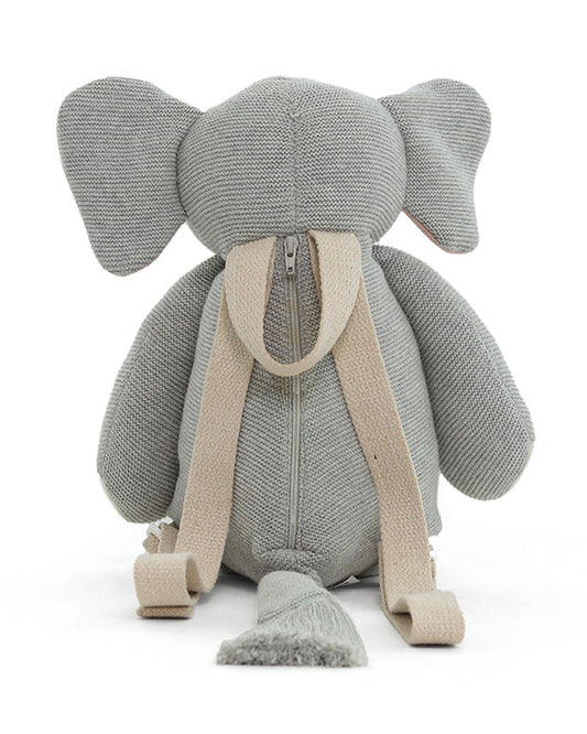 Pluchi Jumbo Elephant Backpack-Soft Knitted Cotton Bag-with Adjustable Straps-Grey-for Toddlers