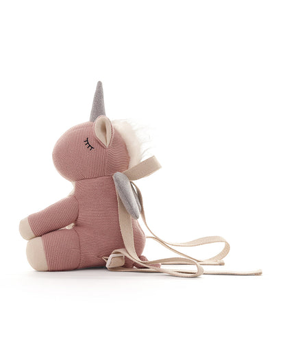 Pluchi Charlie Unicorn Backpack-Soft Knitted Cotton Bag-with Adjustable Straps-Pink-for Toddlers