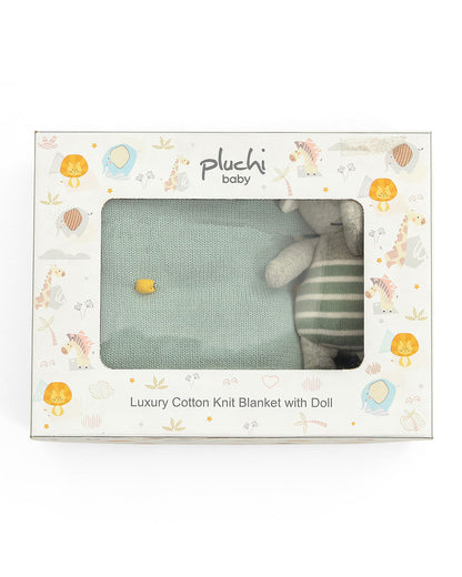 Pluchi Cute as a Button Gift Bundle-With Blanket & Toy Elephant-Pack of 2-Gift For Baby Shower & Baby Birthday-Duck Egg