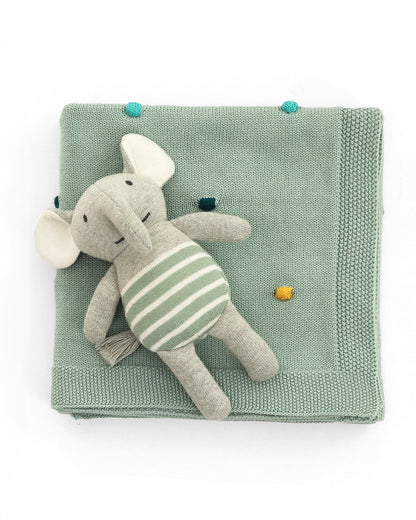 Pluchi Cute as a Button Gift Bundle-With Blanket & Toy Elephant-Pack of 2-Gift For Baby Shower & Baby Birthday-Duck Egg