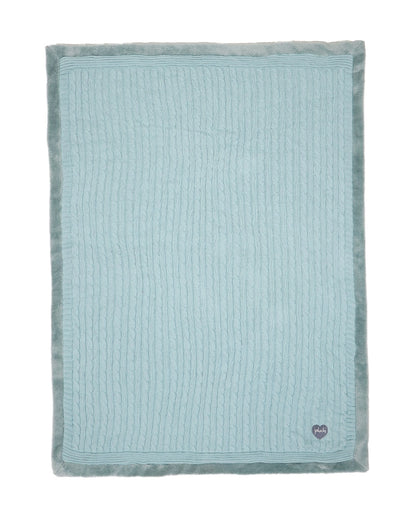 Pluchi Cable Knit Knitted Baby Blanket-Combed Cotton Blanket with Faux Fur Back-Light Blue-For Infants