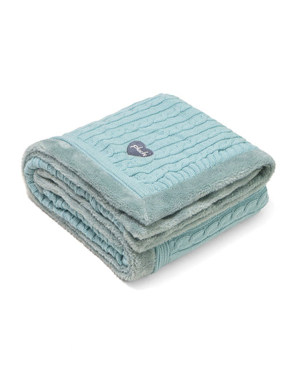 Pluchi Cable Knit Knitted Baby Blanket-Combed Cotton Blanket with Faux Fur Back-Light Blue-For Infants