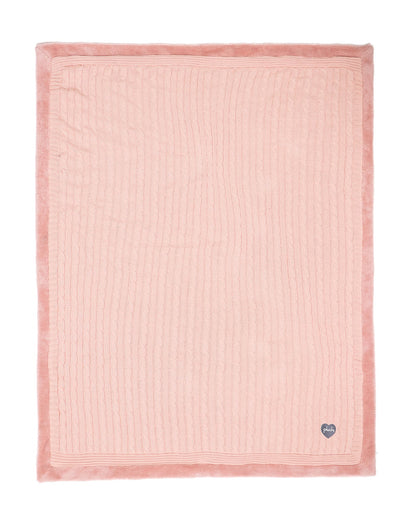 Pluchi Cable Knit Knitted Baby Blanket-Combed Cotton Blanket with Faux Fur Back-Peach Pink-For Infants