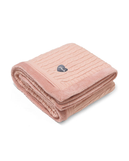 Pluchi Cable Knit Knitted Baby Blanket-Combed Cotton Blanket with Faux Fur Back-Peach Pink-For Infants