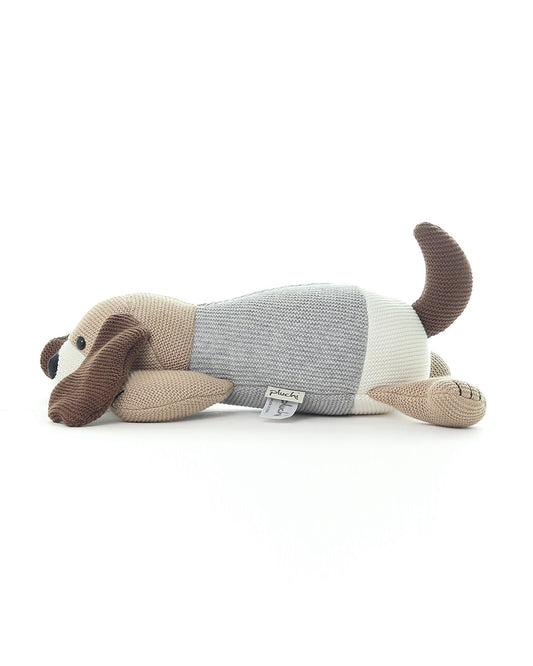 Pluchi Light Grey Melange Slinky Dog-Promotes Tactile Stimulation-Easily Washable-Knitted Soft Toy-Plush Cuddly Toy For Newborn