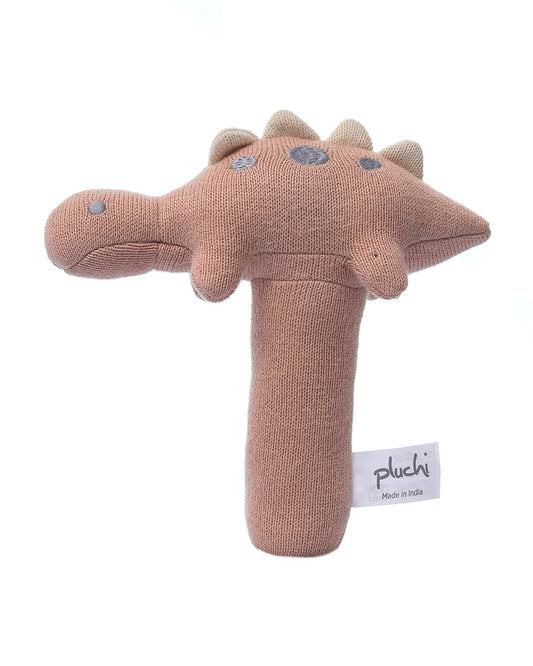 Pluchi Baby Pink Stego Dino-Promotes Tactile Stimulation-Easily Washable-Knitted Rattle Toy-For Infants