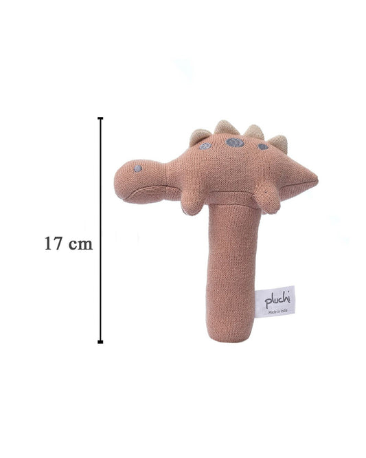 Pluchi Baby Pink Stego Dino-Promotes Tactile Stimulation-Easily Washable-Knitted Rattle Toy-For Infants