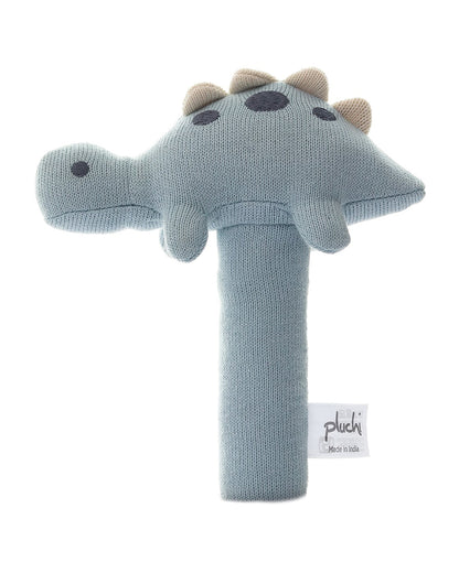 Pluchi Baby Blue Stego Dino-Promotes Tactile Stimulation-Easily Washable-Knitted Rattle Toy-For Infants