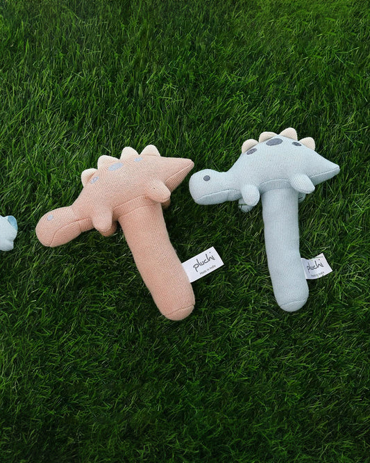 Pluchi Baby Blue Stego Dino-Promotes Tactile Stimulation-Easily Washable-Knitted Rattle Toy-For Infants
