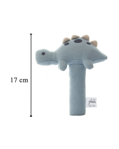 Pluchi Baby Blue Stego Dino-Promotes Tactile Stimulation-Easily Washable-Knitted Rattle Toy-For Infants