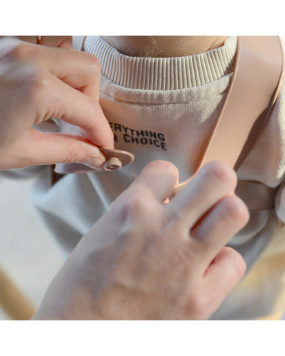 MinikOiOi Flexi Silicone Bib-With Unique Belt Fastening Design-Crumb Catcher-Velvet Rose-For Infants