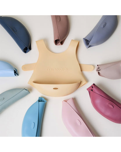 MinikOiOi Flexi Silicone Bib-With Unique Belt Fastening Design-Crumb Catcher-Velvet Rose-For Infants