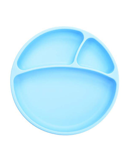 MinikOiOi Portions Silicone Plate-With Secure Suction Base-Mineral Blue-For Feeding Infants