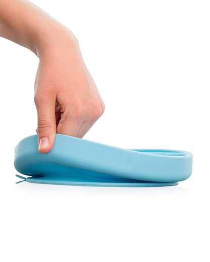 MinikOiOi Portions Silicone Plate-With Secure Suction Base-Mineral Blue-For Feeding Infants