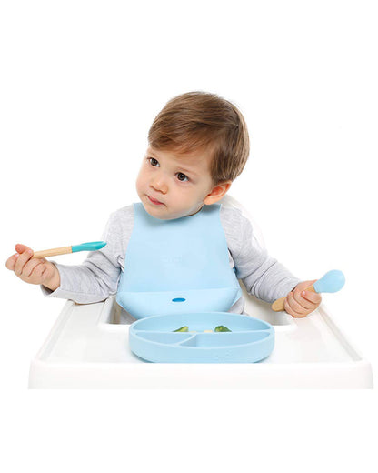 MinikOiOi Portions Silicone Plate-With Secure Suction Base-Mineral Blue-For Feeding Infants