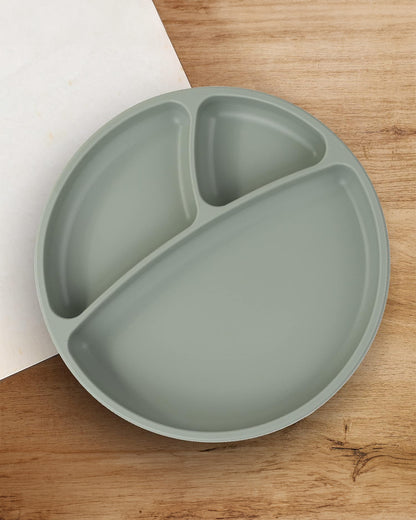 MinikOiOi Portions Silicone Plate-With Secure Suction Base-River Green-For Feeding Infants