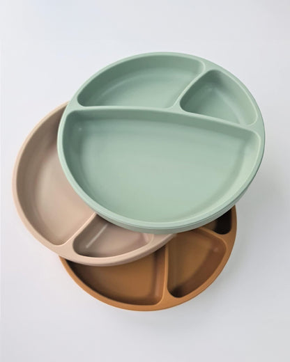 MinikOiOi Portions Silicone Plate-With Secure Suction Base-River Green-For Feeding Infants