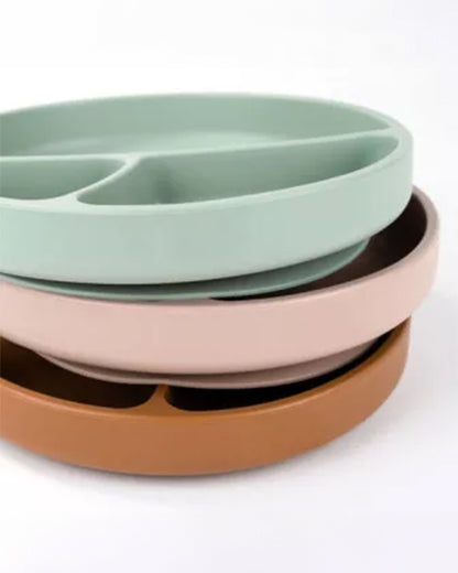MinikOiOi Portions Silicone Plate-With Secure Suction Base-River Green-For Feeding Infants