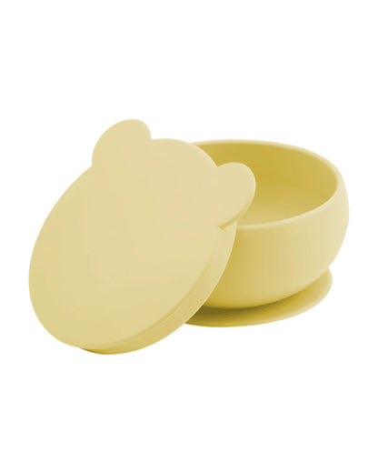 MinikOiOi Bowly Silicone Bowl with Lid-Secure Suction Base-Microwave Safe-Mellow Yellow-For Feeding Infants