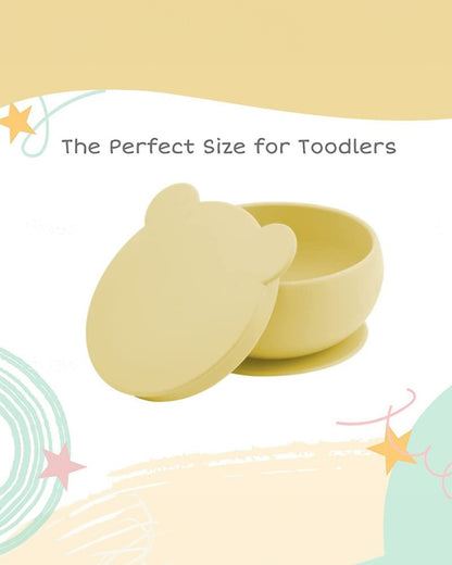 MinikOiOi Bowly Silicone Bowl with Lid-Secure Suction Base-Microwave Safe-Mellow Yellow-For Feeding Infants
