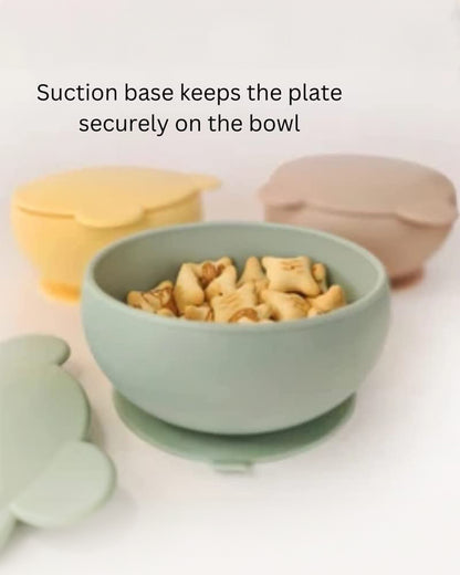 MinikOiOi Bowly Silicone Bowl with Lid-Secure Suction Base-Microwave Safe-Mellow Yellow-For Feeding Infants