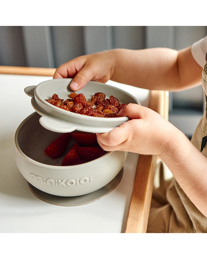 MinikOiOi Bowly Silicone Bowl with Lid-Secure Suction Base-Microwave Safe-Mellow Yellow-For Feeding Infants