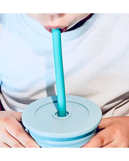 MinikOiOi Sip+Snack Silicone Snack Cup with 2 Lids & 1 Straw-Mineral Blue & Aqua Green-For Infants