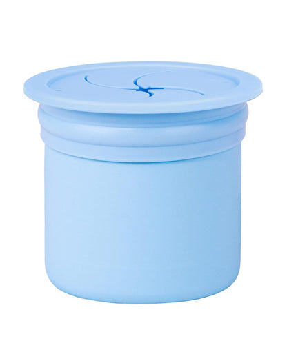 MinikOiOi Sip+Snack Silicone Snack Cup with 2 Lids & 1 Straw-Mineral Blue & Aqua Green-For Infants