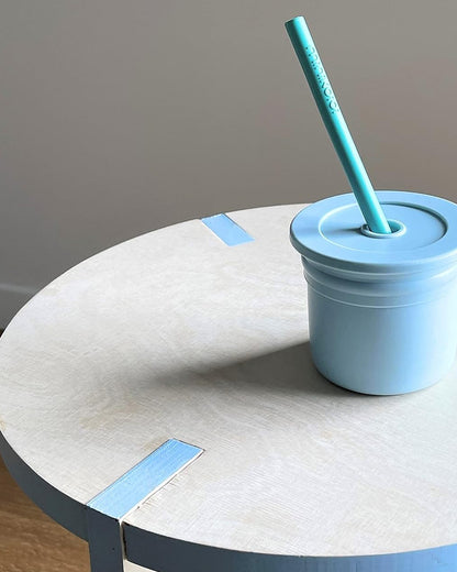 MinikOiOi Sip+Snack Silicone Snack Cup with 2 Lids & 1 Straw-Mineral Blue & Aqua Green-For Infants